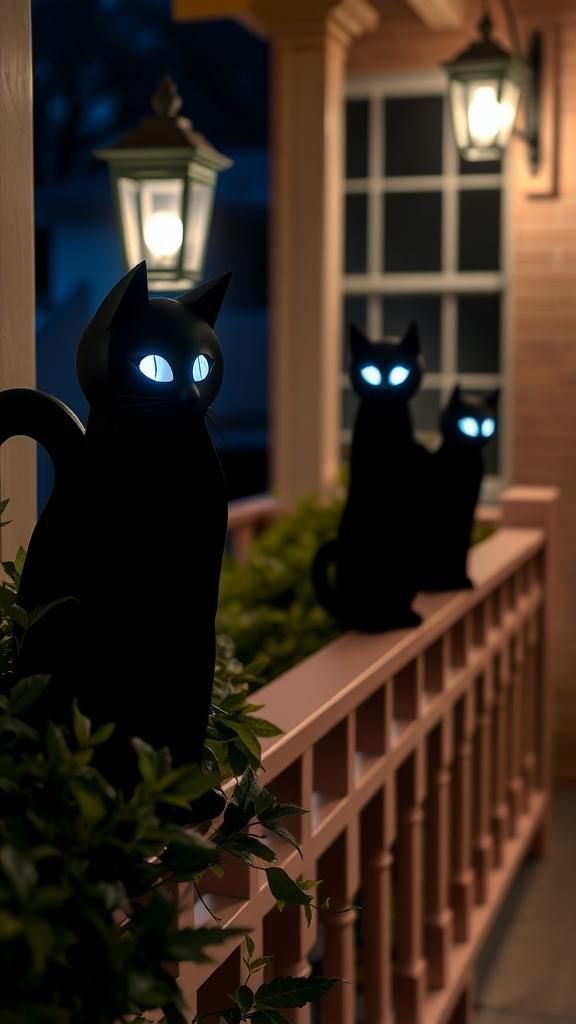Wicked Black Cat Silhouettes with Glowing Eyes