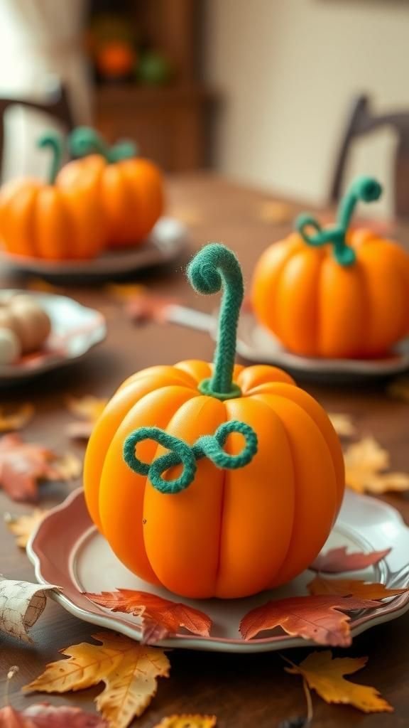 Mini Pumpkin Centerpieces Made From Craft Supplies