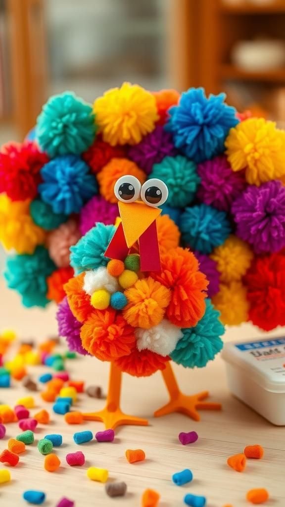 Turkey Pom-Pom Craft With Googly Eyes