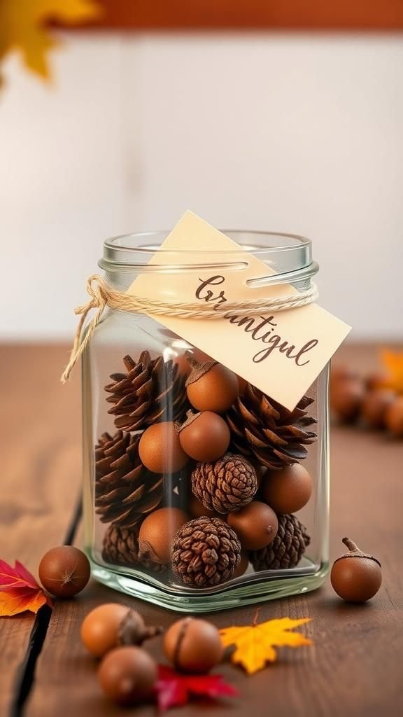 Clear Jar with Miniature Pinecones and Acorns