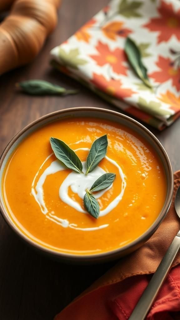 Butternut Squash Soup With Sage Cream Swirl