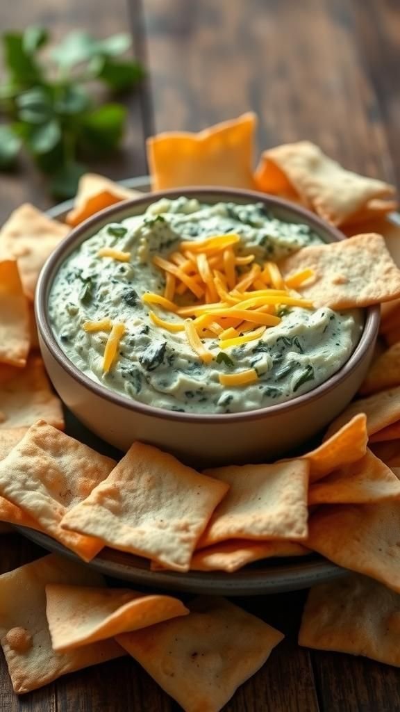 Spinach Artichoke Dip With Crispy Pita Chips