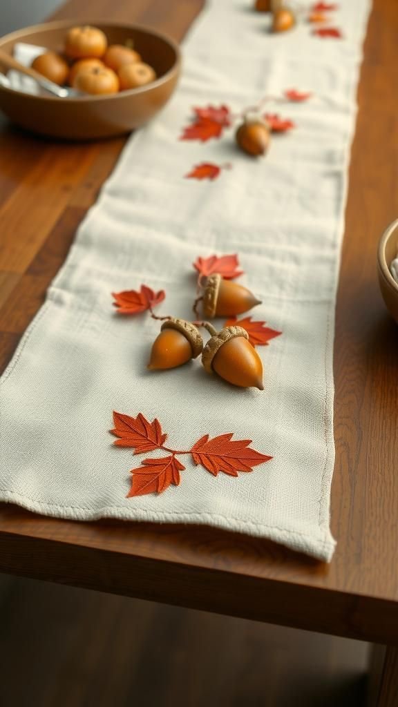 Painted Acorn Pattern on Canvas Runner