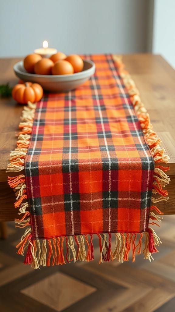 Plaid Flannel Runner with Fringe Edges