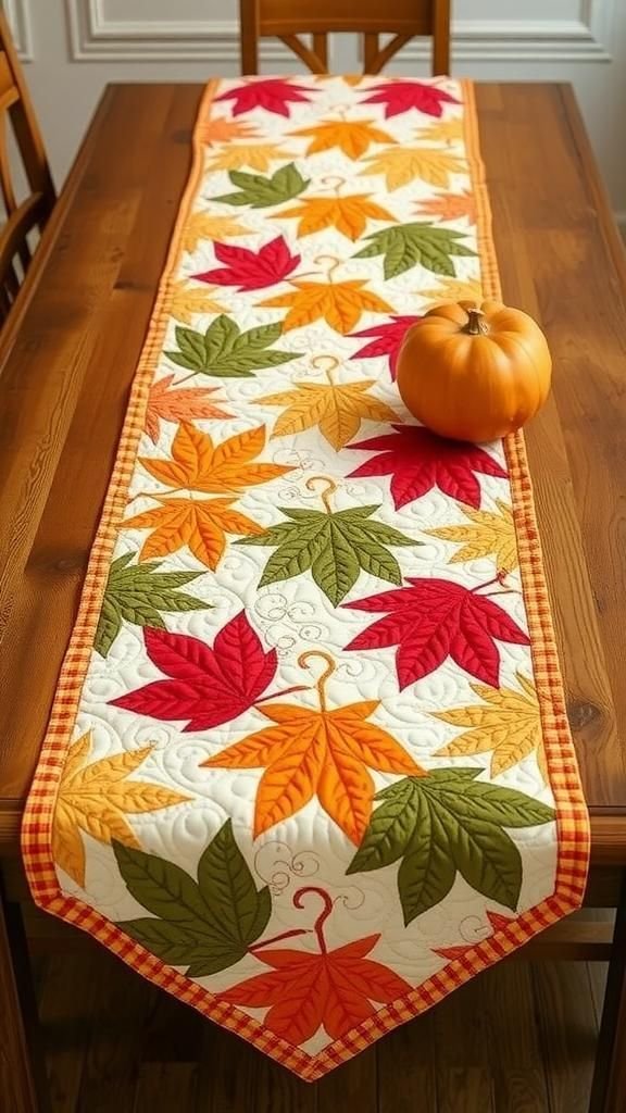 Quilted Leaf Runner with Warm Fabrics