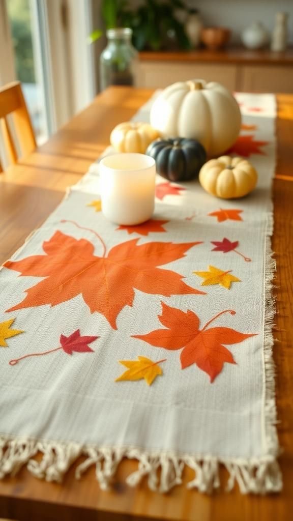 Rustic Burlap Runner with Leaf Stencils