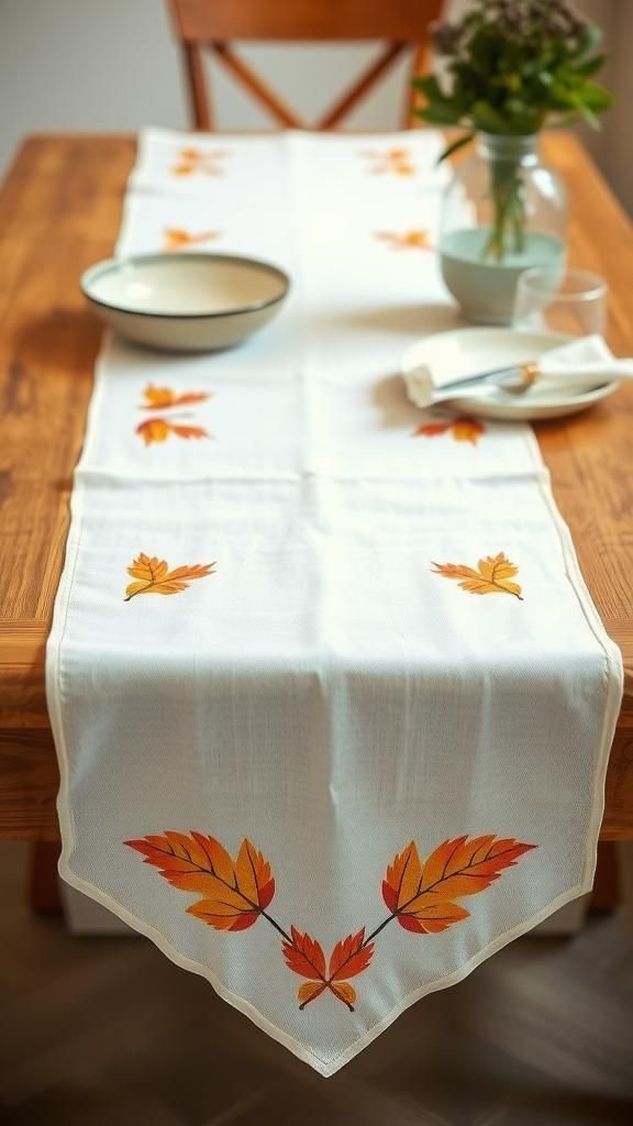 Stamped Leaf Border on Muslin Fabric