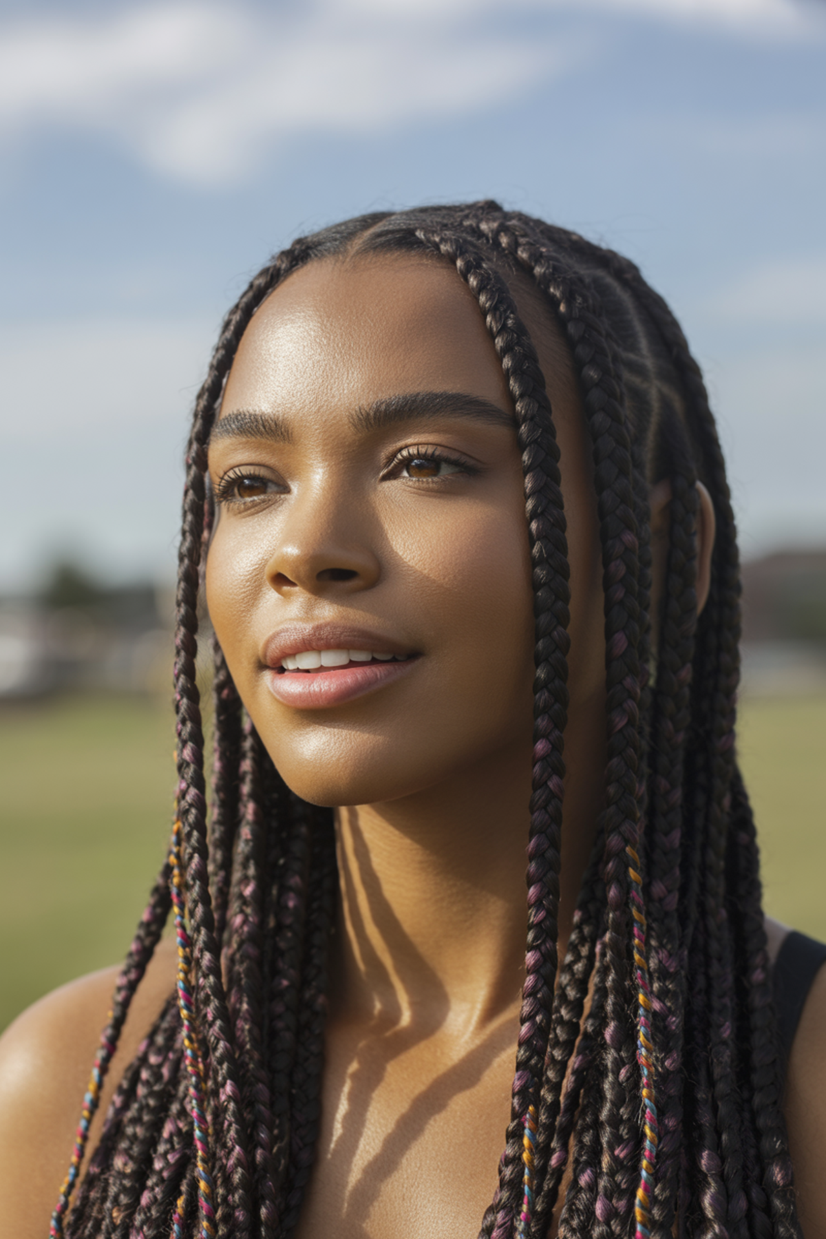 Box Braids with Colorful Accents