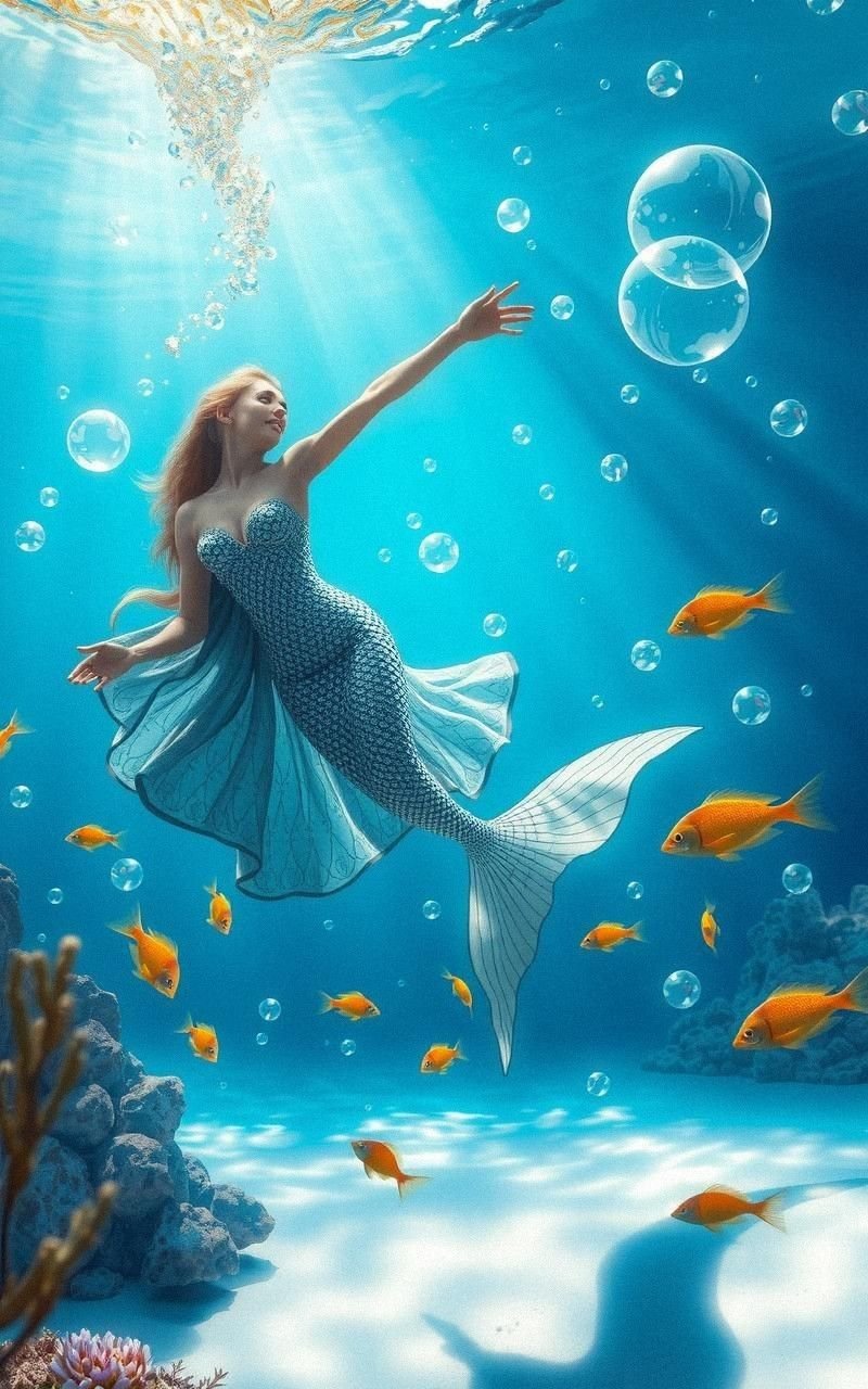 Elegant Mermaid Dancing in Crystal Clear Waters