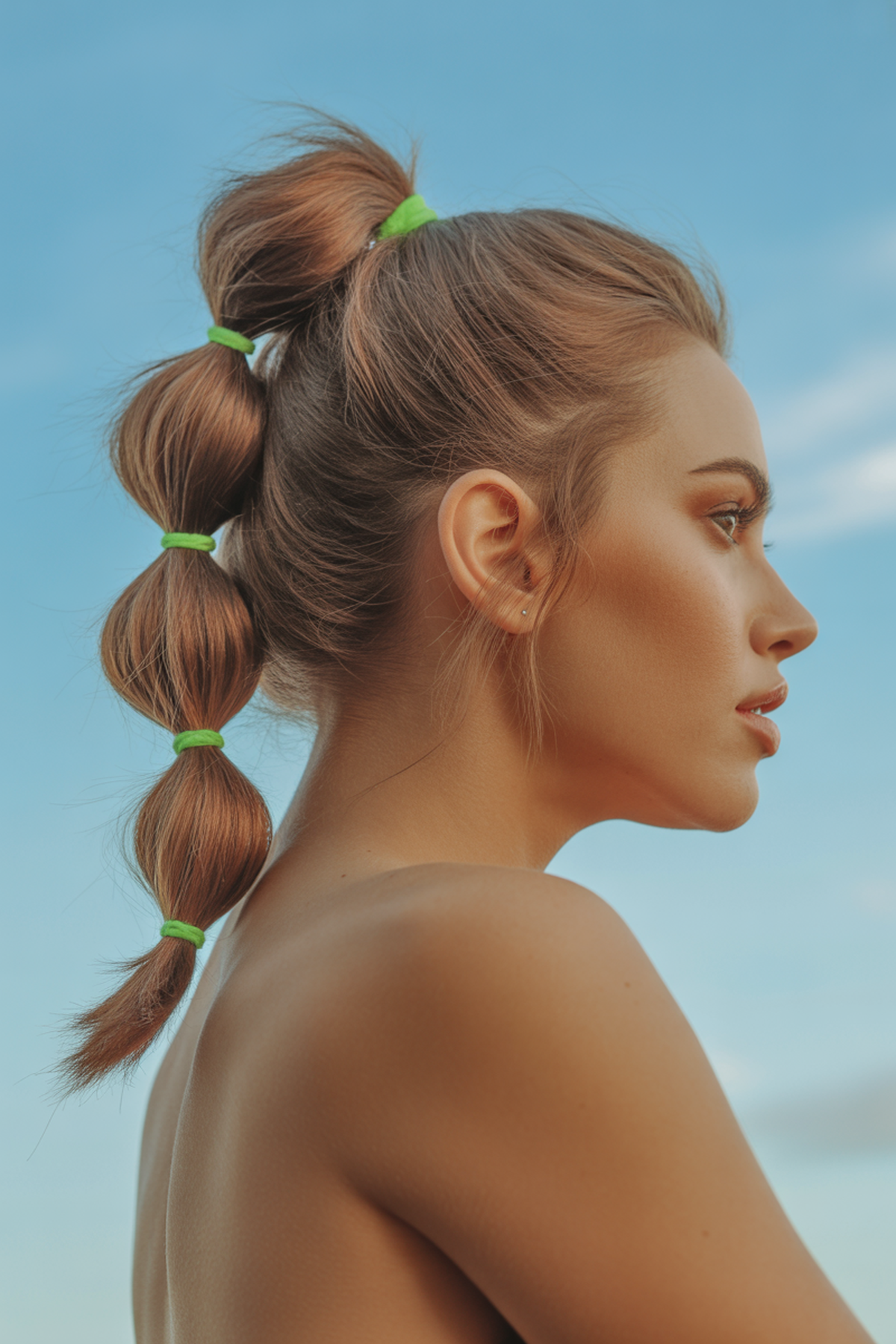 Bubble Ponytail with Neon Tips