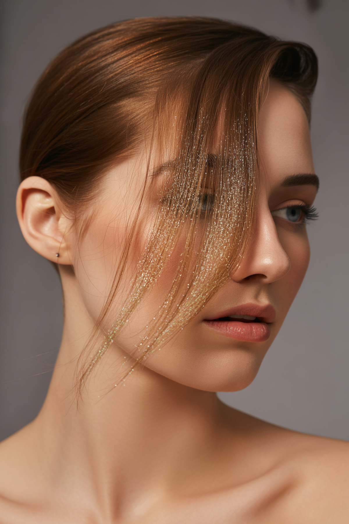 Dramatic Side Sweep with Glitter Ombre