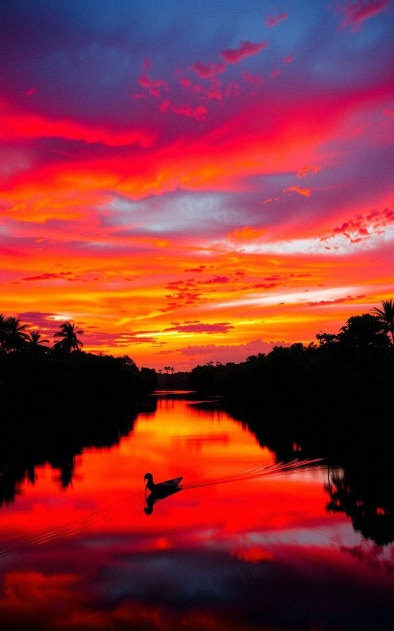 Sunset Reflection on Tropical River Waters