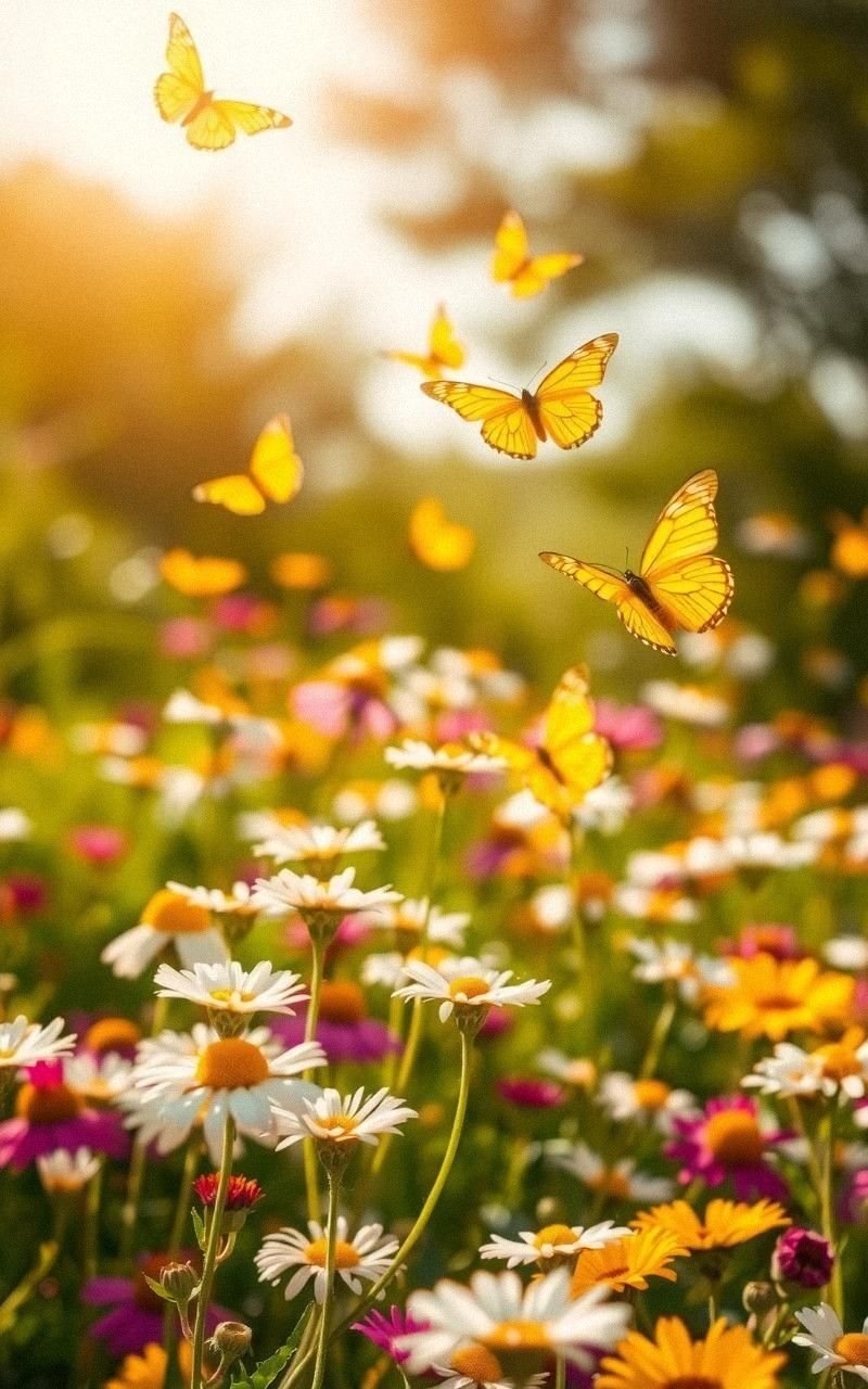 Bright Yellow Butterflies in Sun-Drenched Wild Gardens
