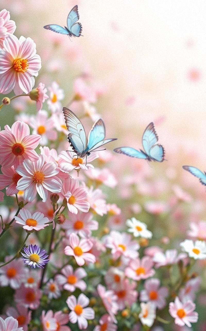 Dreamy Pastel Butterflies Amid Blooming Gardens