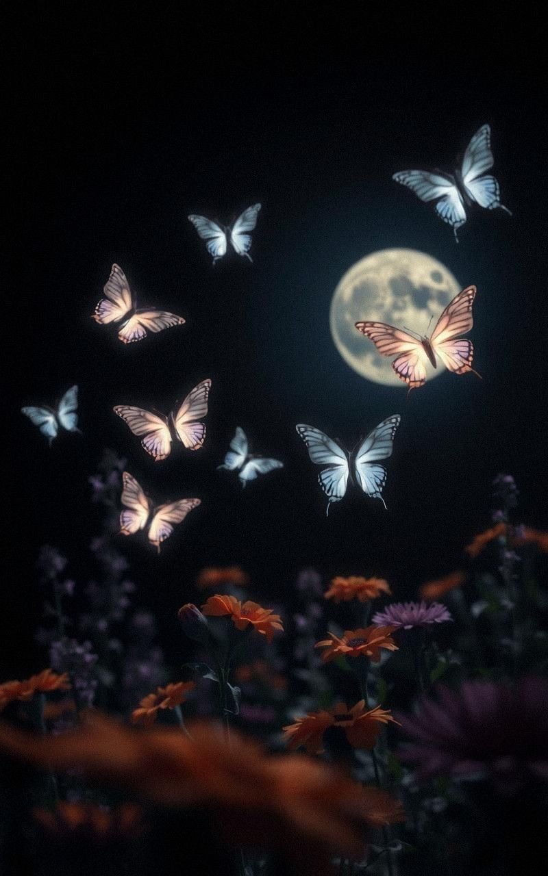 Ethereal White Butterflies Over Moonlit Gardens