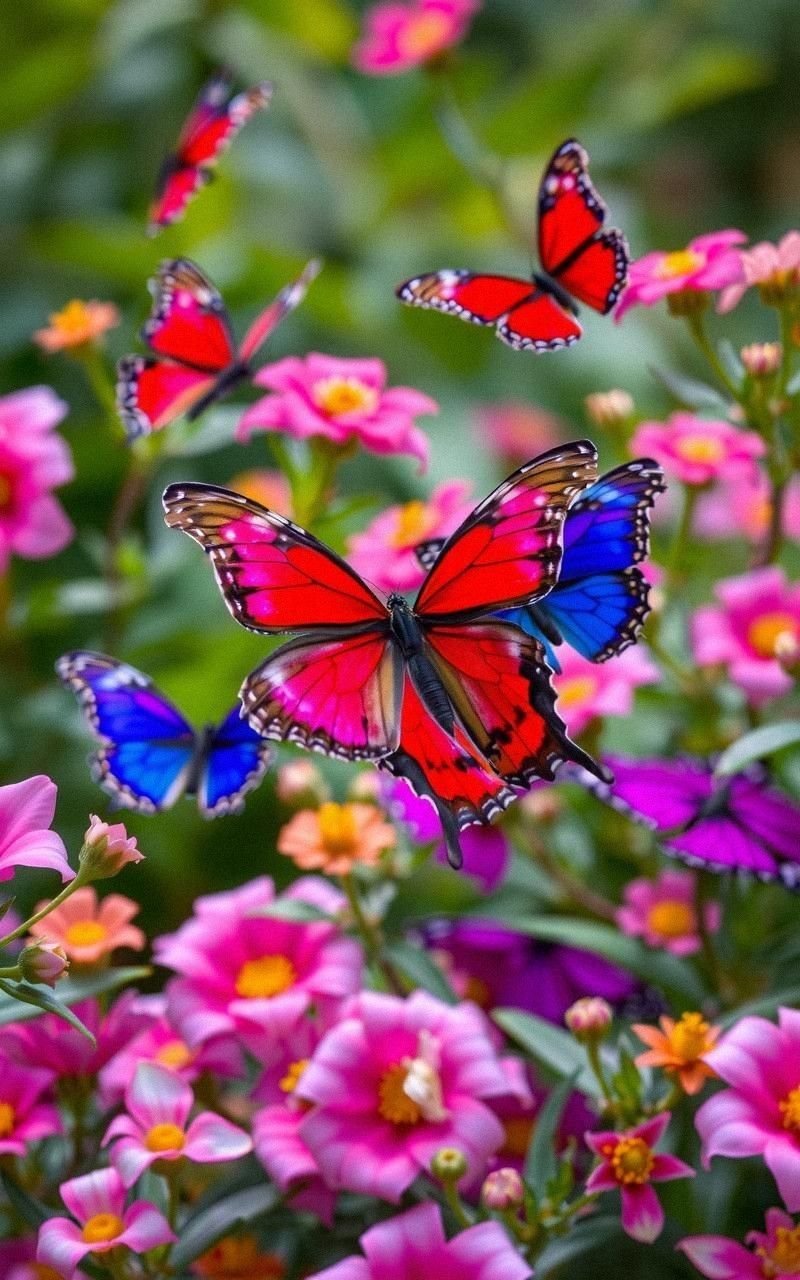 Festive Butterflies and Blossoms in Vivid Hues