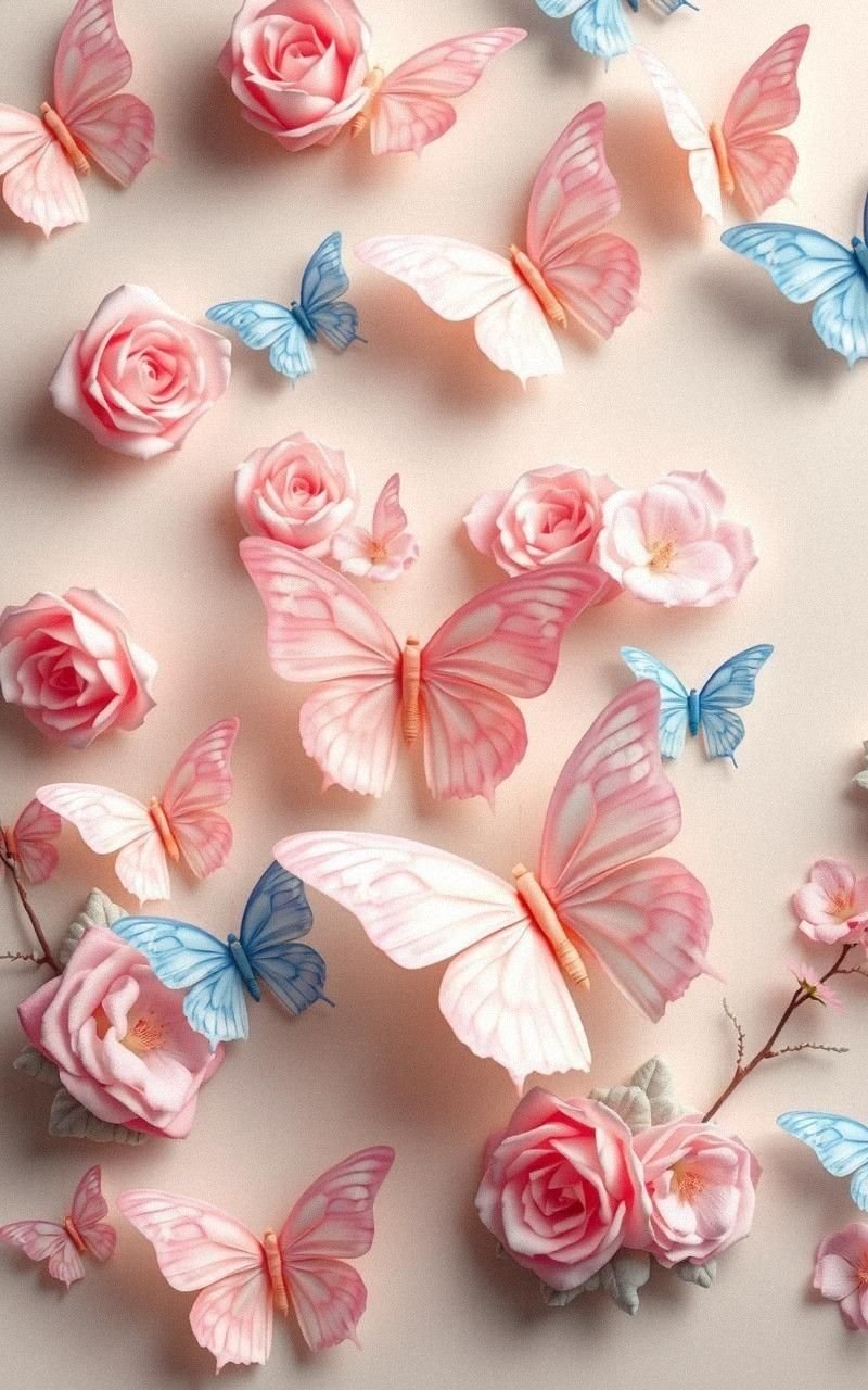 Pastel Butterfly Garden with Soft Floral Patterns