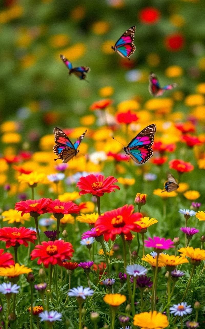 Playful Butterflies Dancing Over Wildflower Meadows