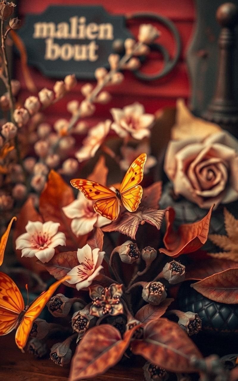 Rustic Autumn Garden with Copper-Toned Butterflies