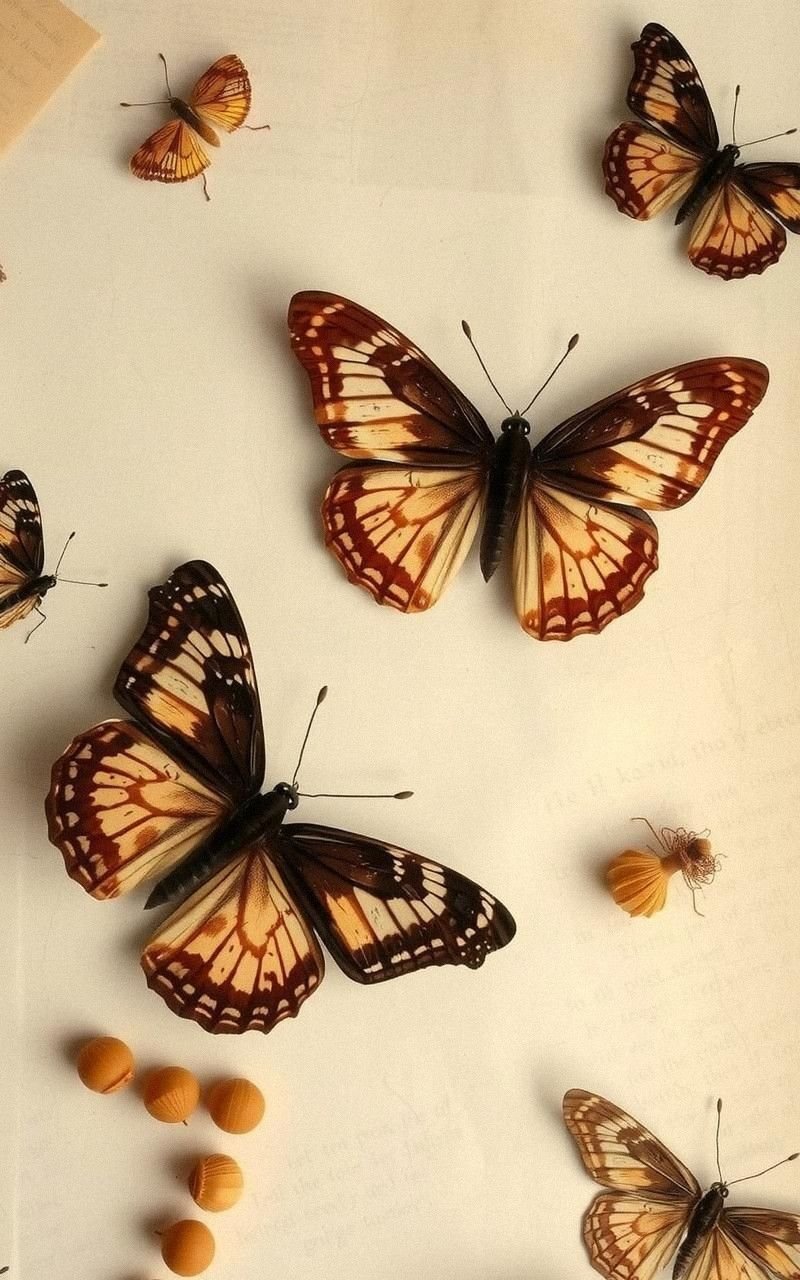 Vintage Botanical Butterflies on Aged Paper Background