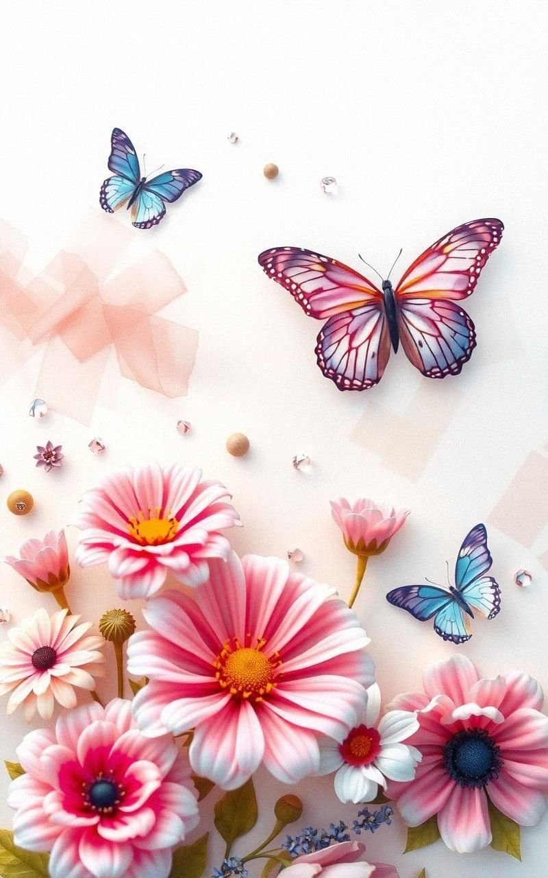 Whimsical Watercolor Butterflies and Garden Blooms
