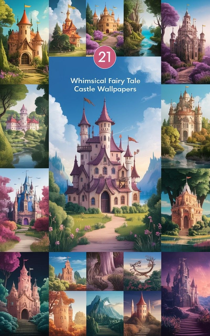 21 Whimsical Fairy Tale Castle Wallpapers collage 1