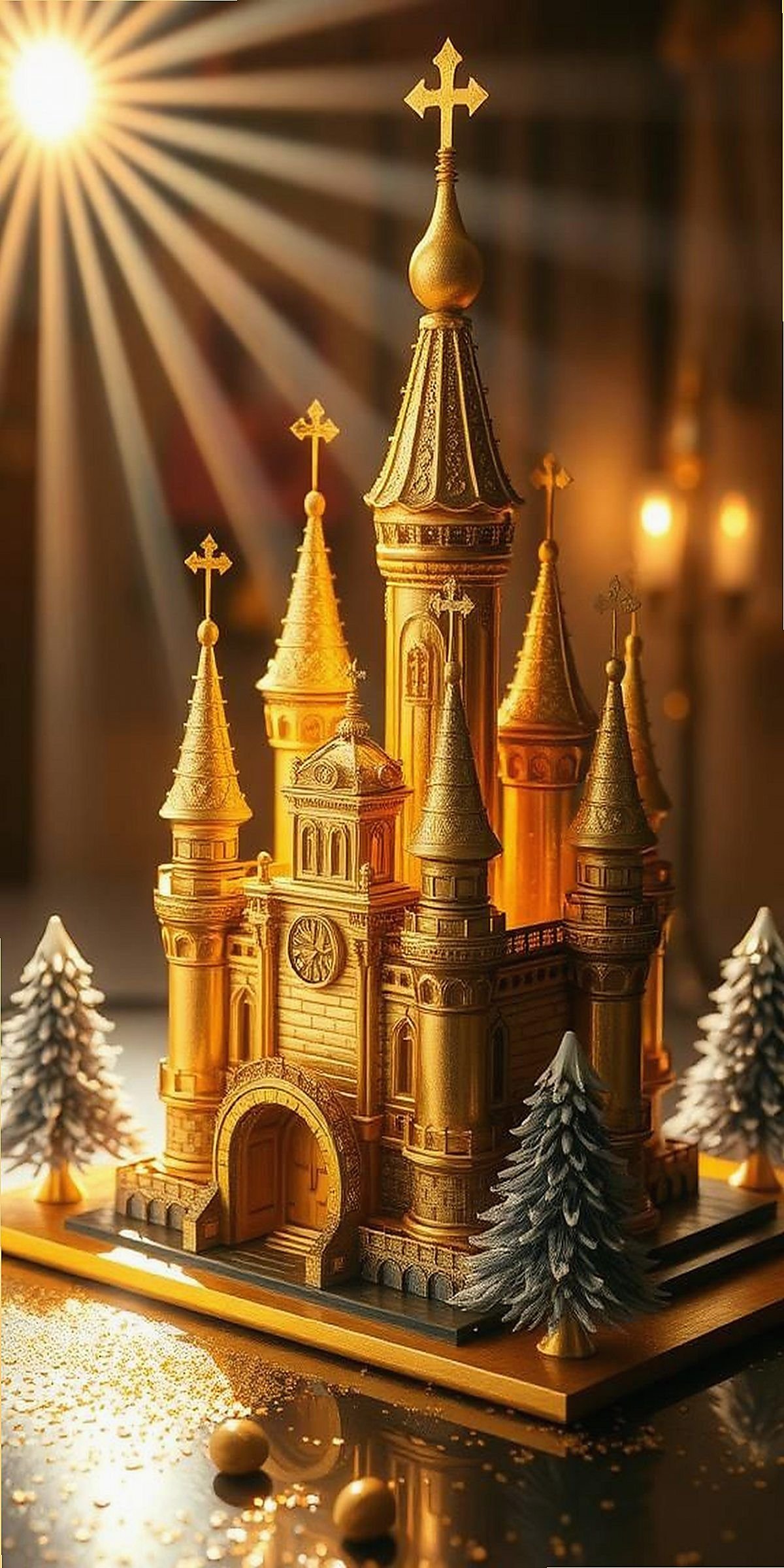 Golden Castle With Sunbeam Reflections