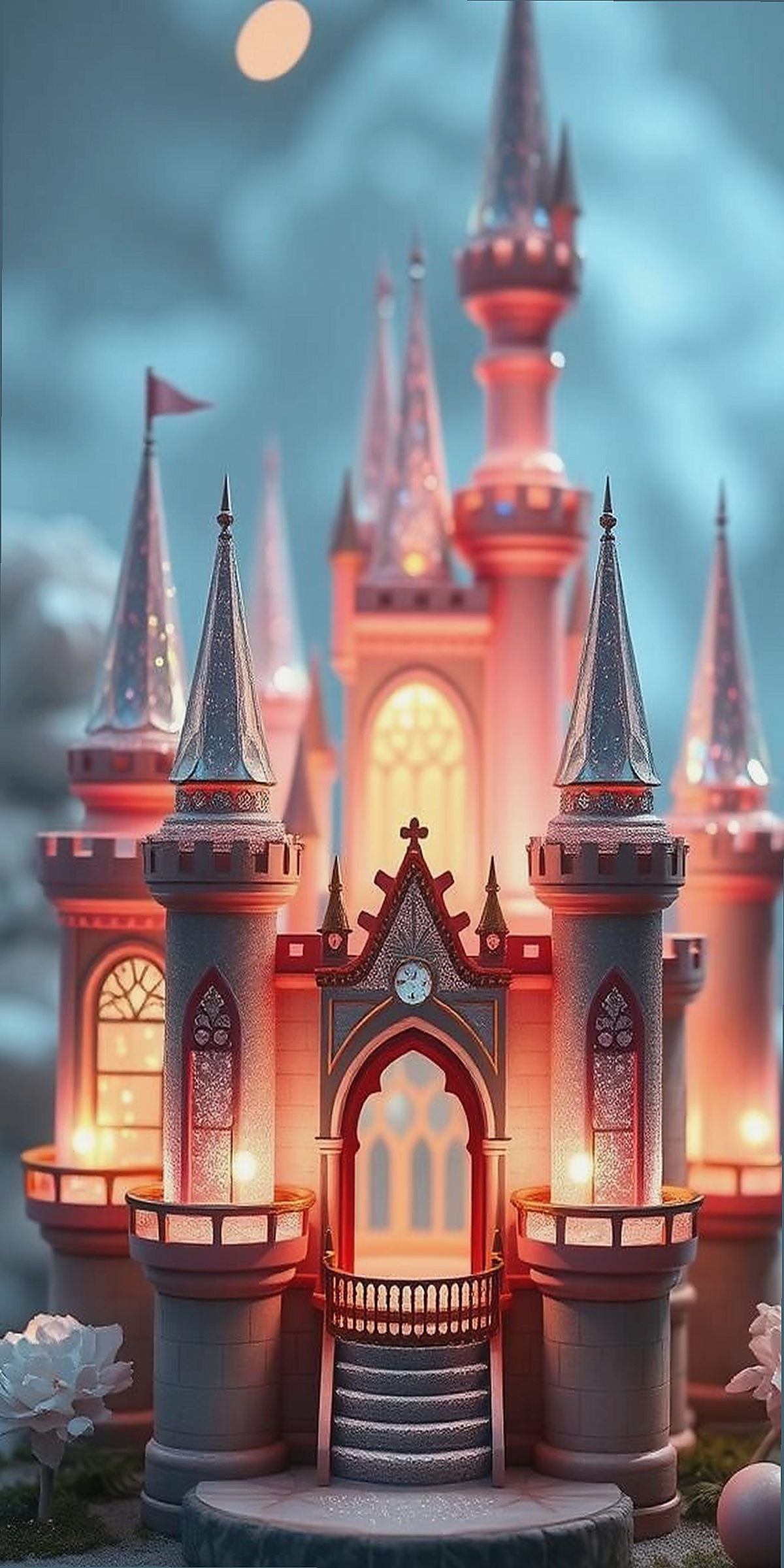 Iridescent Castle With Shimmering Crystal Towers