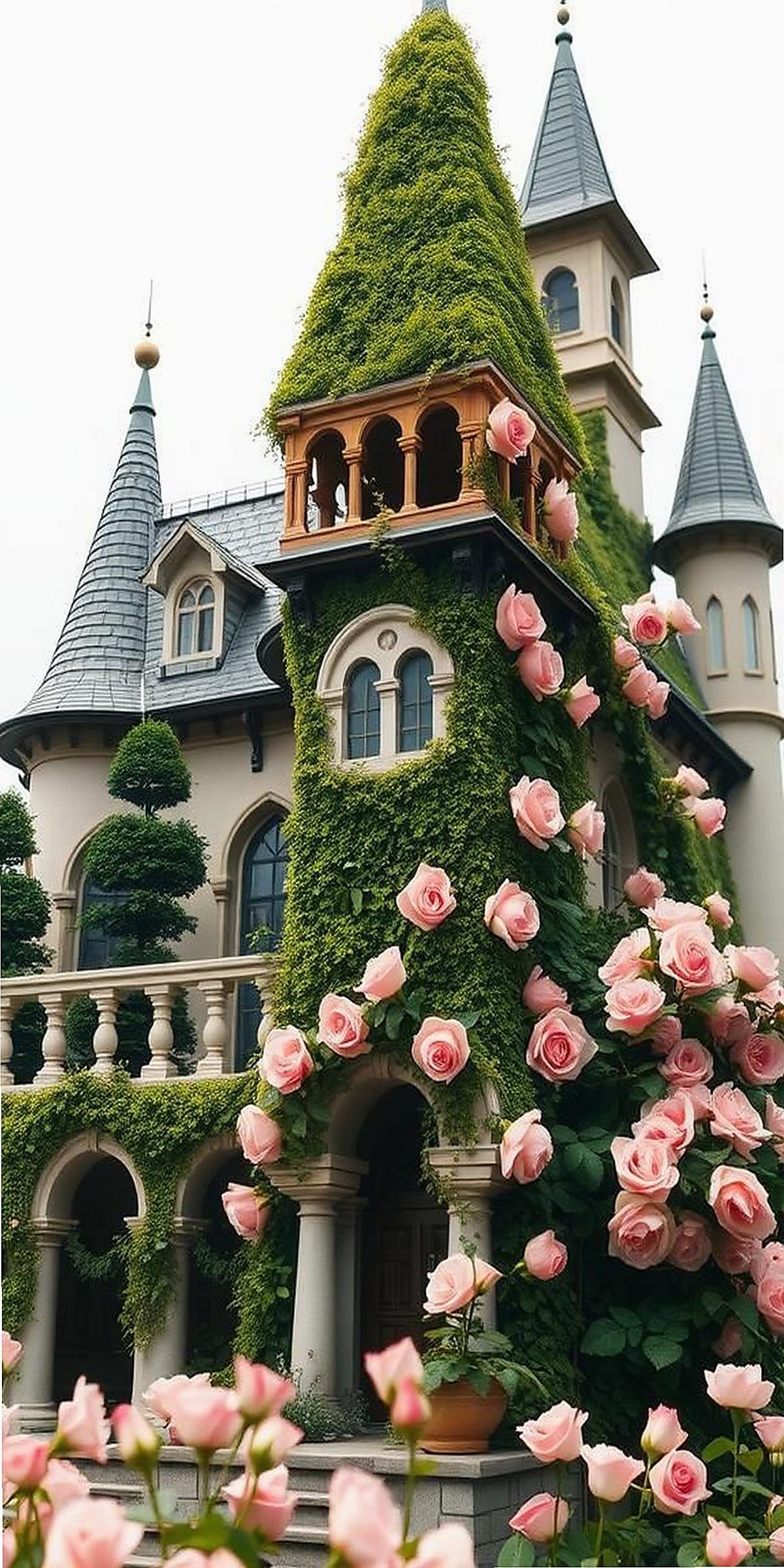 Vintage Storybook Castle With Ivy and Roses