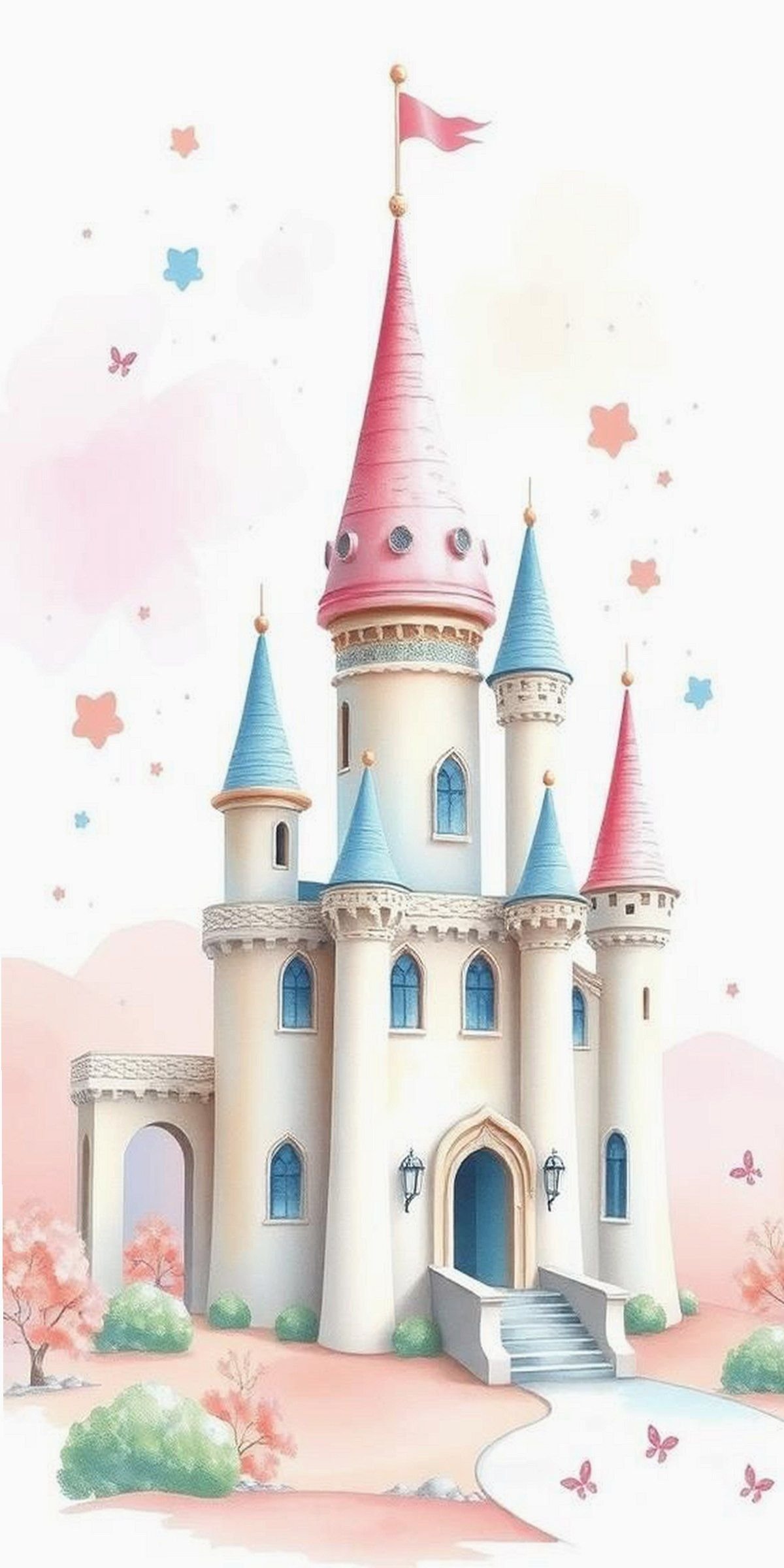 Whimsical Watercolor Castle With Soft Pastels