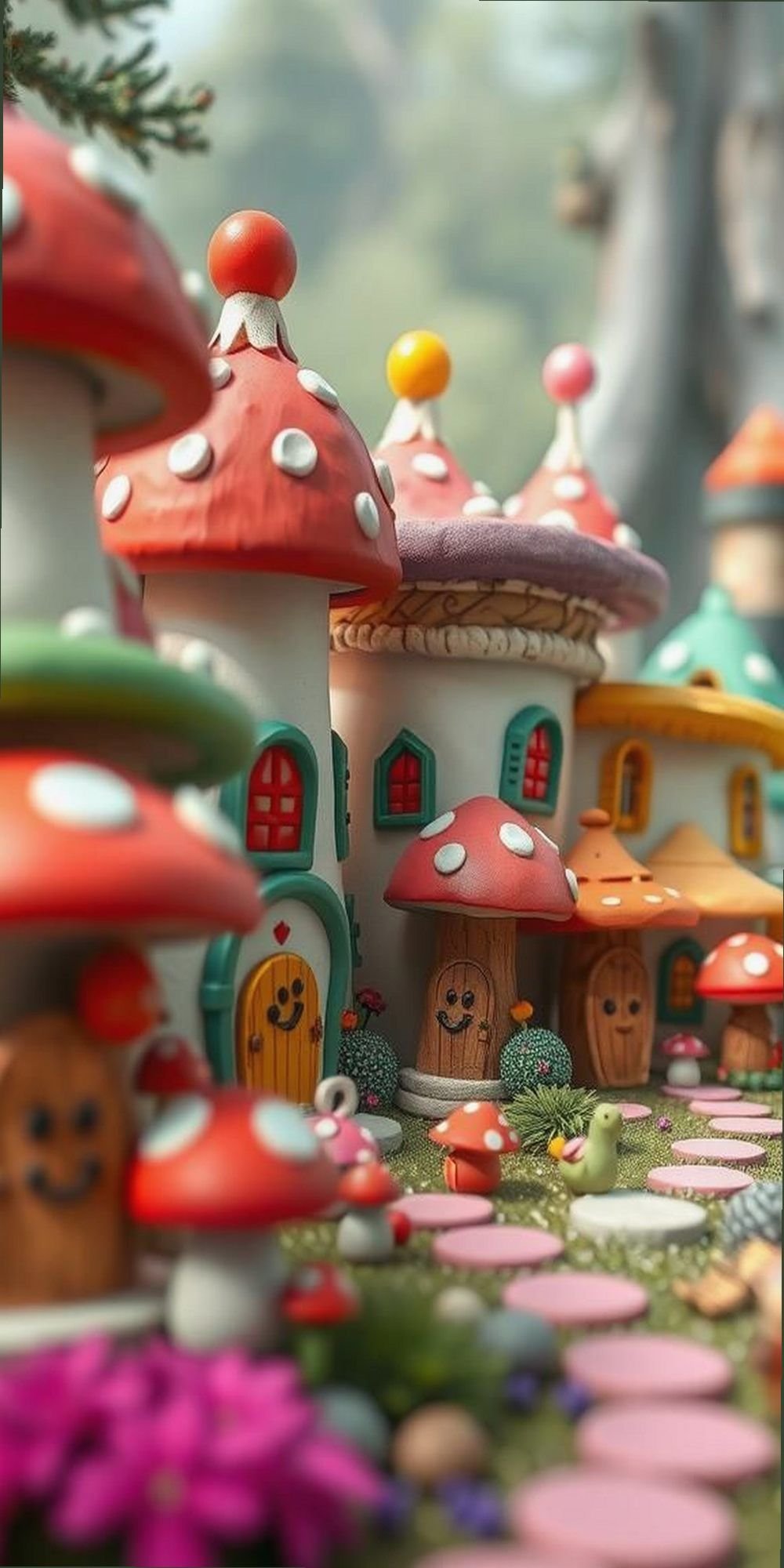 Cartoon Style Whimsical Mushroom Village