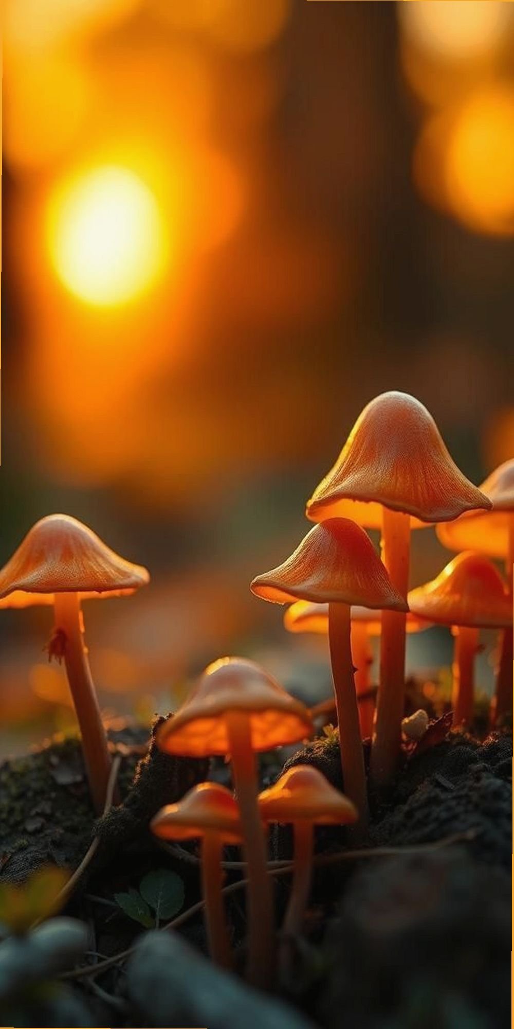 Golden Hour Mushrooms In Warm Sunset Glow