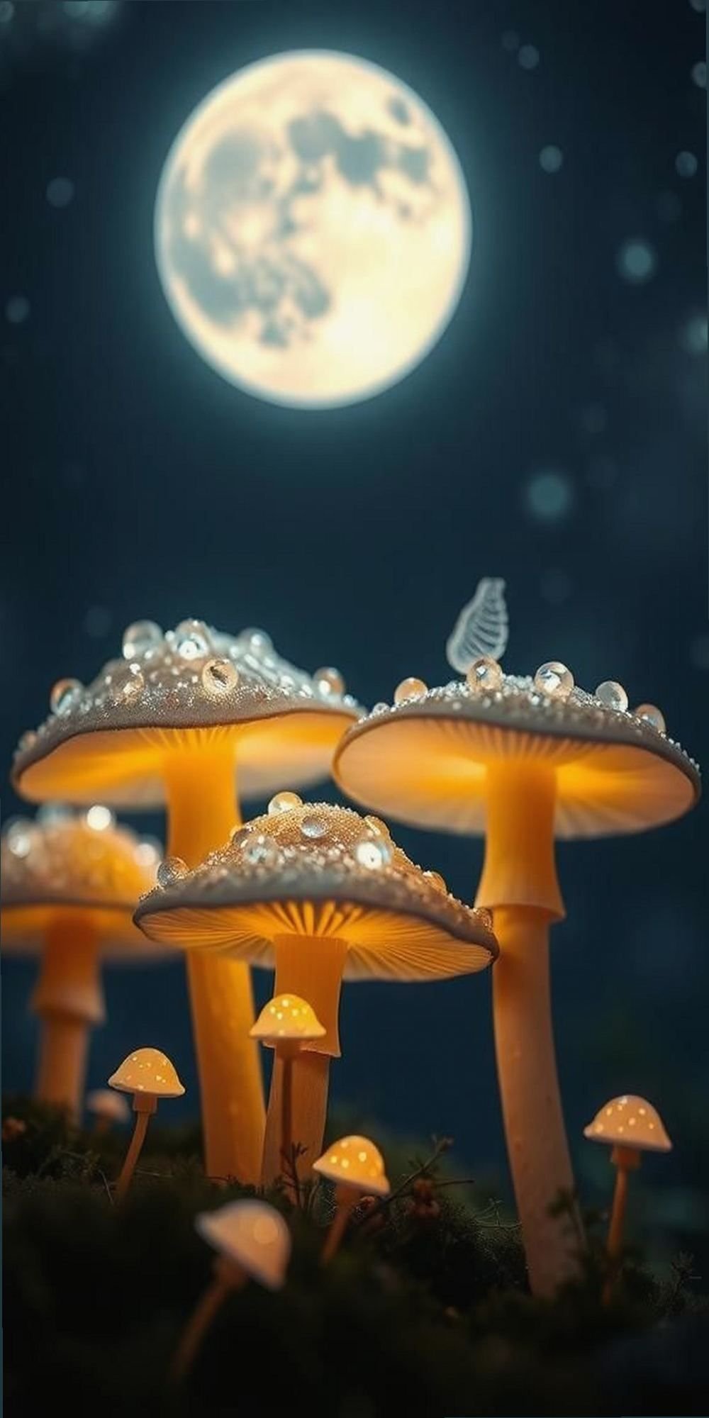 Mystical Glow Mushrooms Under Moonlight Scene