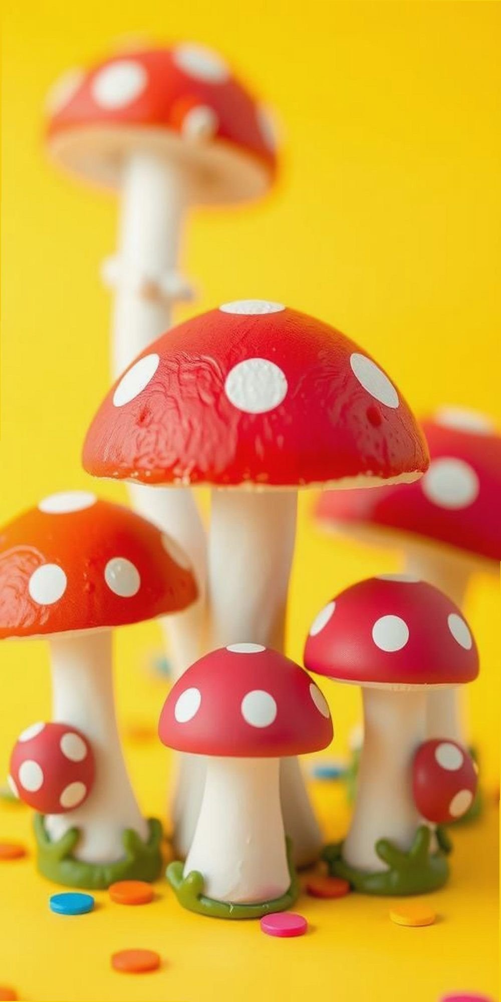 Playful Polka Dot Mushrooms On Bright Background