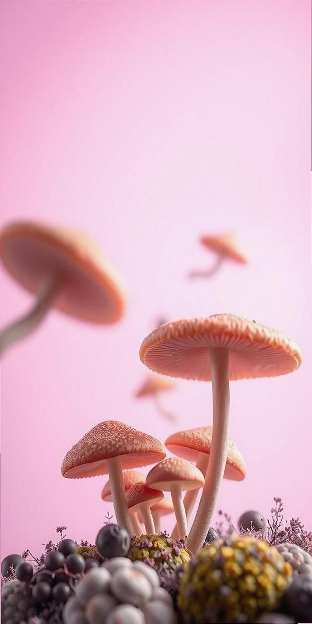 Soft Gradient Background With Floating Mushrooms