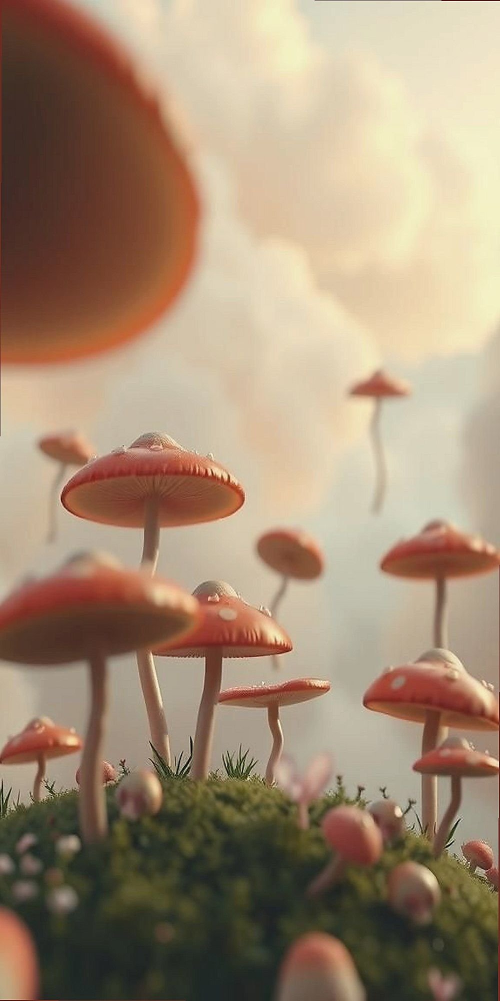 Surreal Floating Mushrooms In Dreamlike Sky