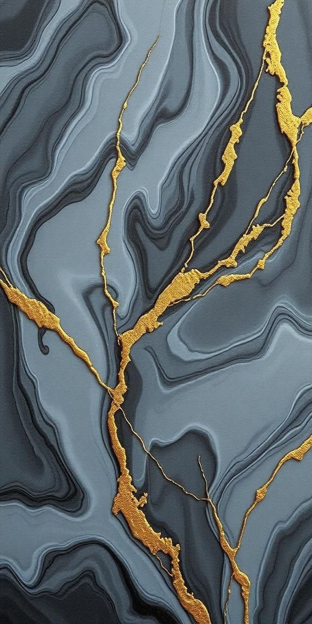 Gold Veined Ink Marble On Charcoal