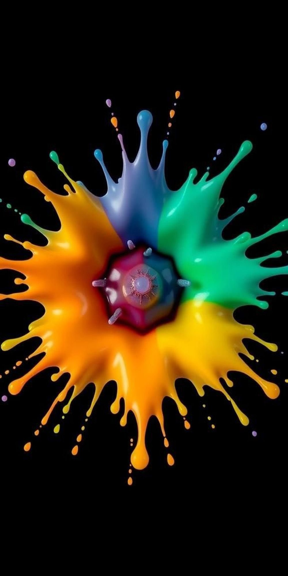 Ink Droplets Exploding Into Prism Color