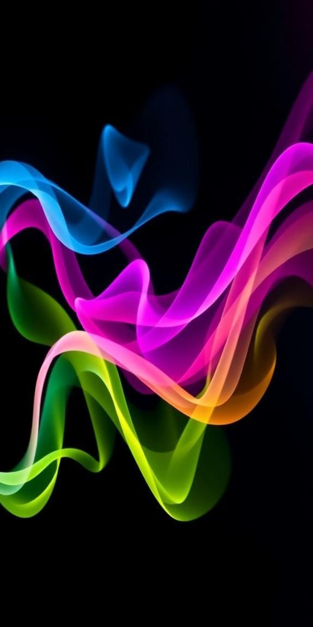 Neon Smoke Ribbons On Jet Black Canvas