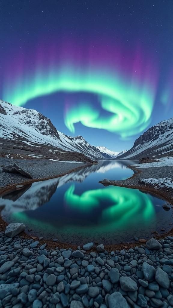 Aurora Reflections In A Mountain Tarn Window