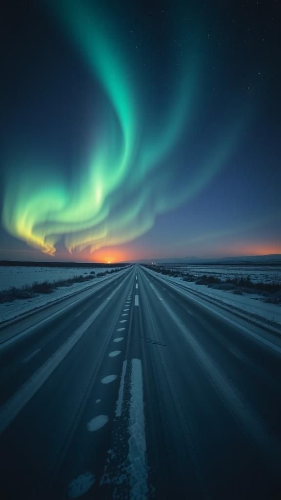 Lonely Polar Road Leading Into Sky Rivers