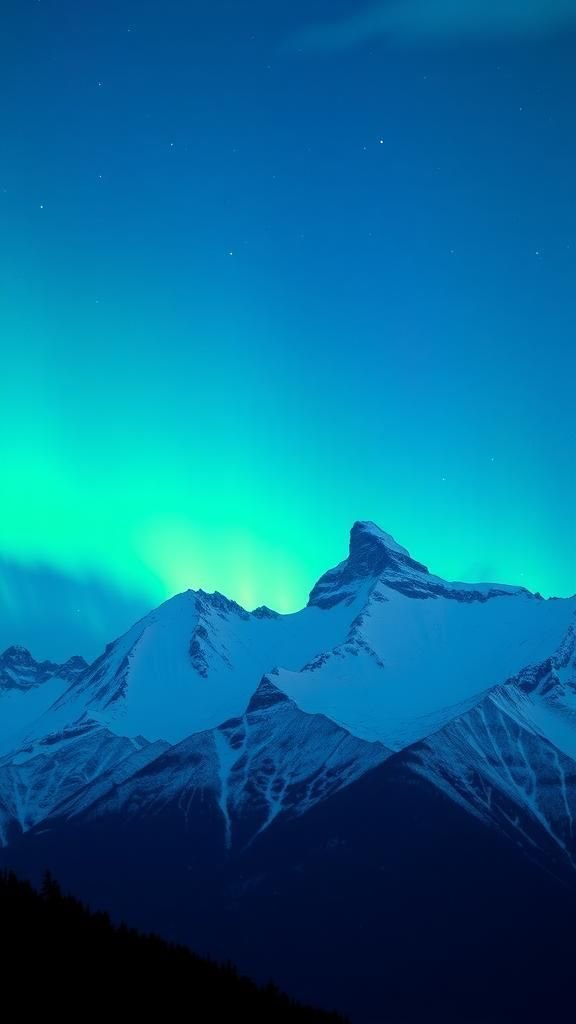 Sawtooth Mountain Ridge Beneath Neon Sky Arcs