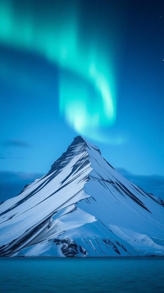 Volcanic Cone Crowned By Aurora At Blue Hour