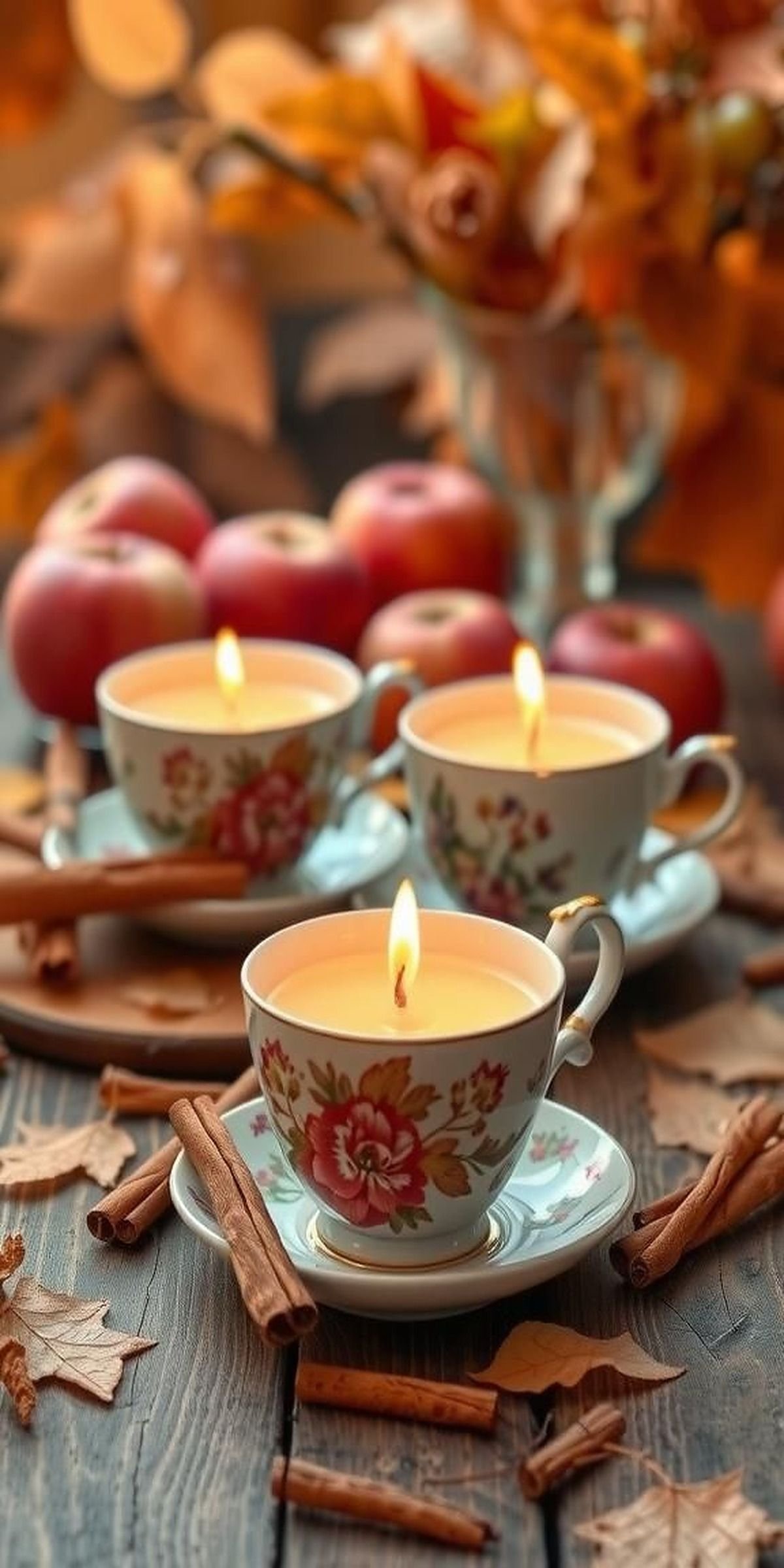 Apple Cinnamon Candles in Recycled Teacups