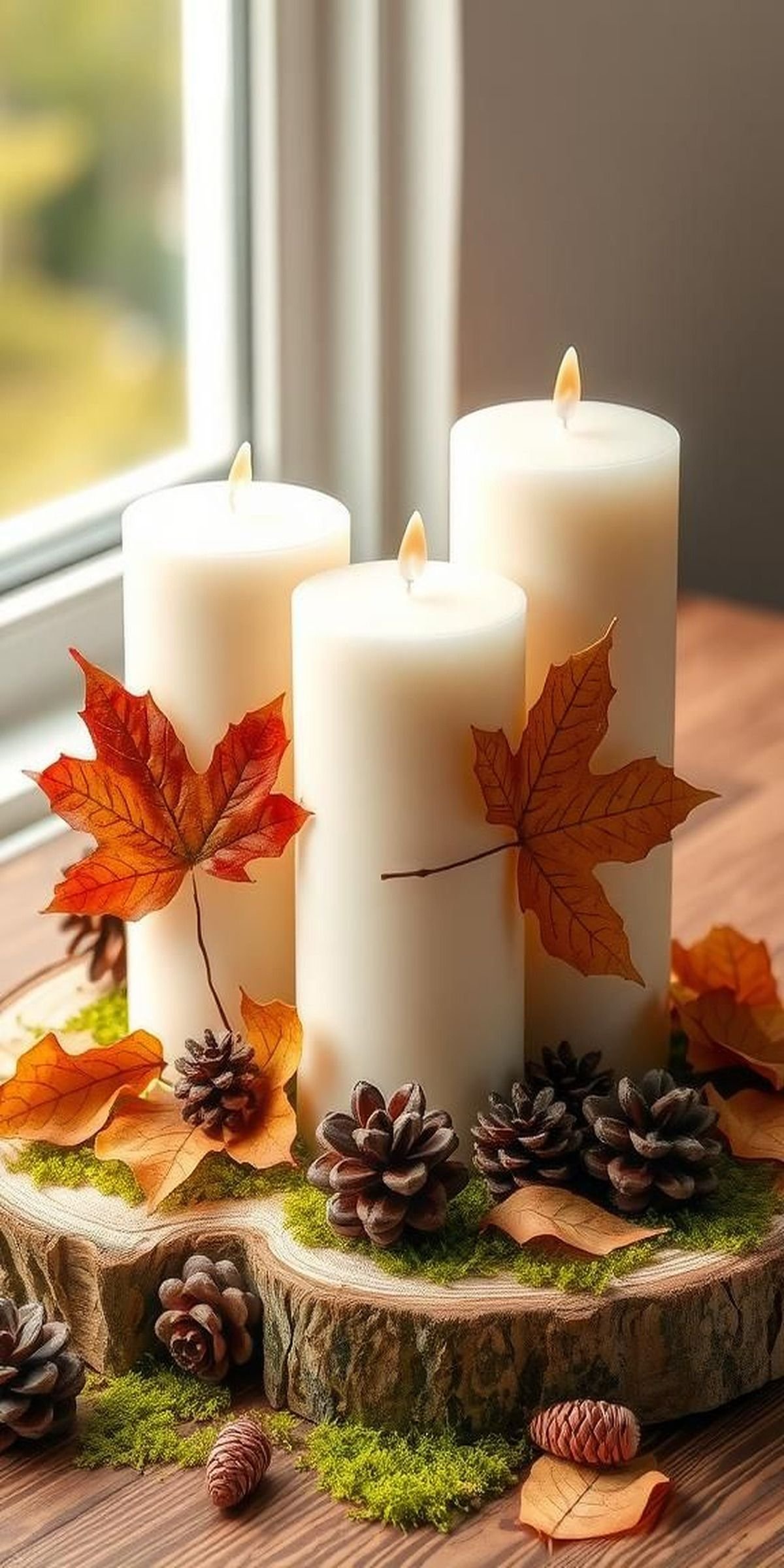 DIY Rustic Leaf-Adorned Candles