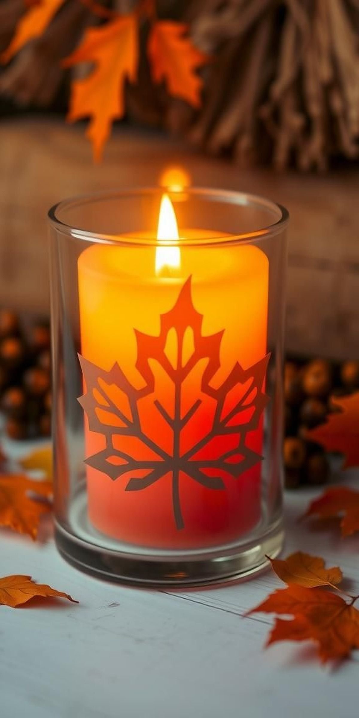 Maple Leaf Stencil Candles With Warm Hues