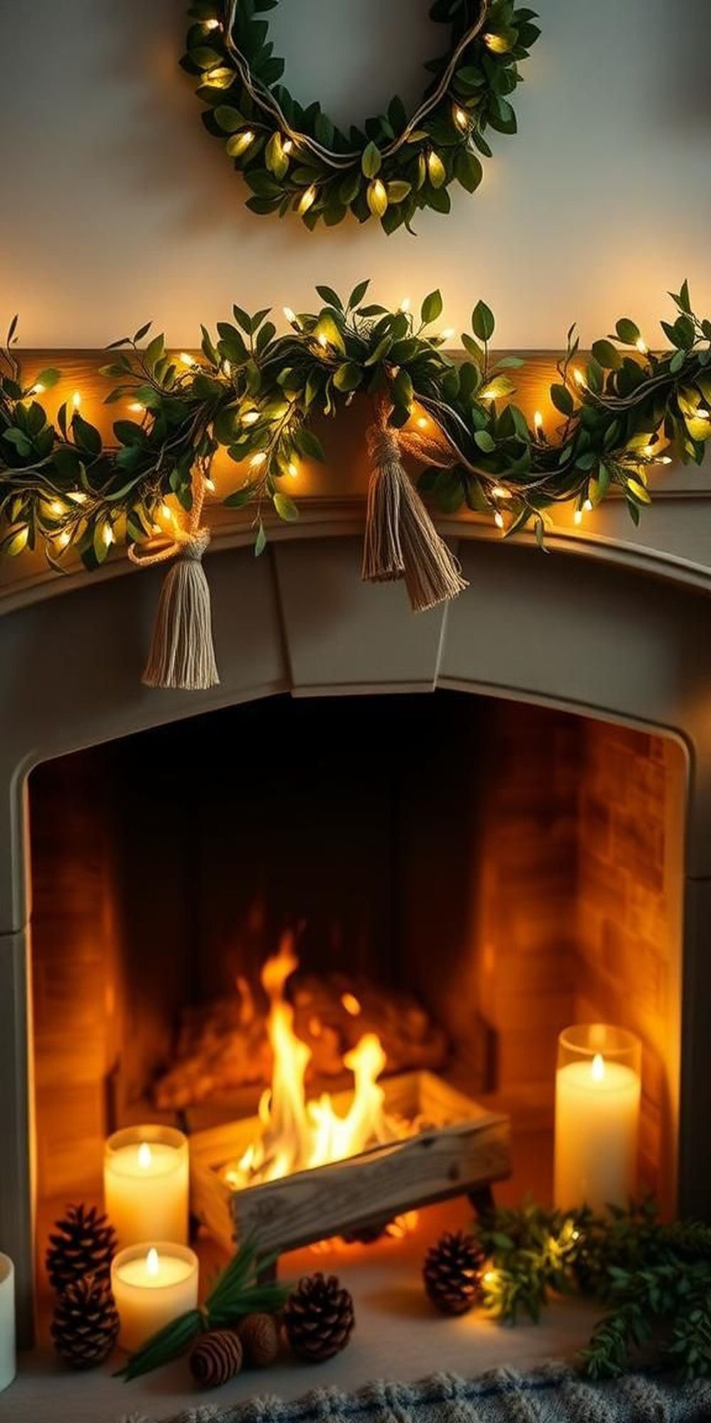 Fairy Lights Intertwined with Greenery