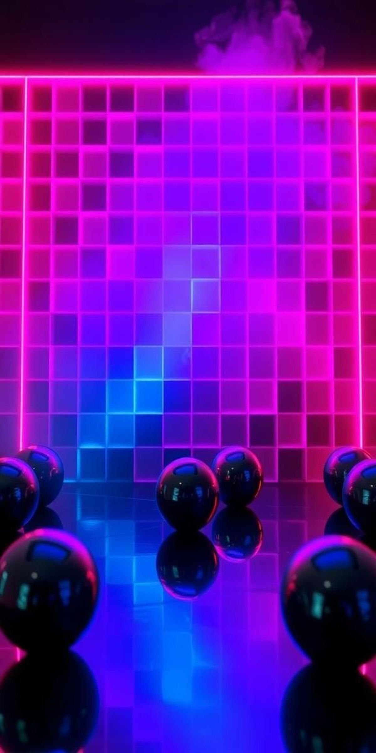 Neon Cyber Grid Checkerboard With Vapor Haze