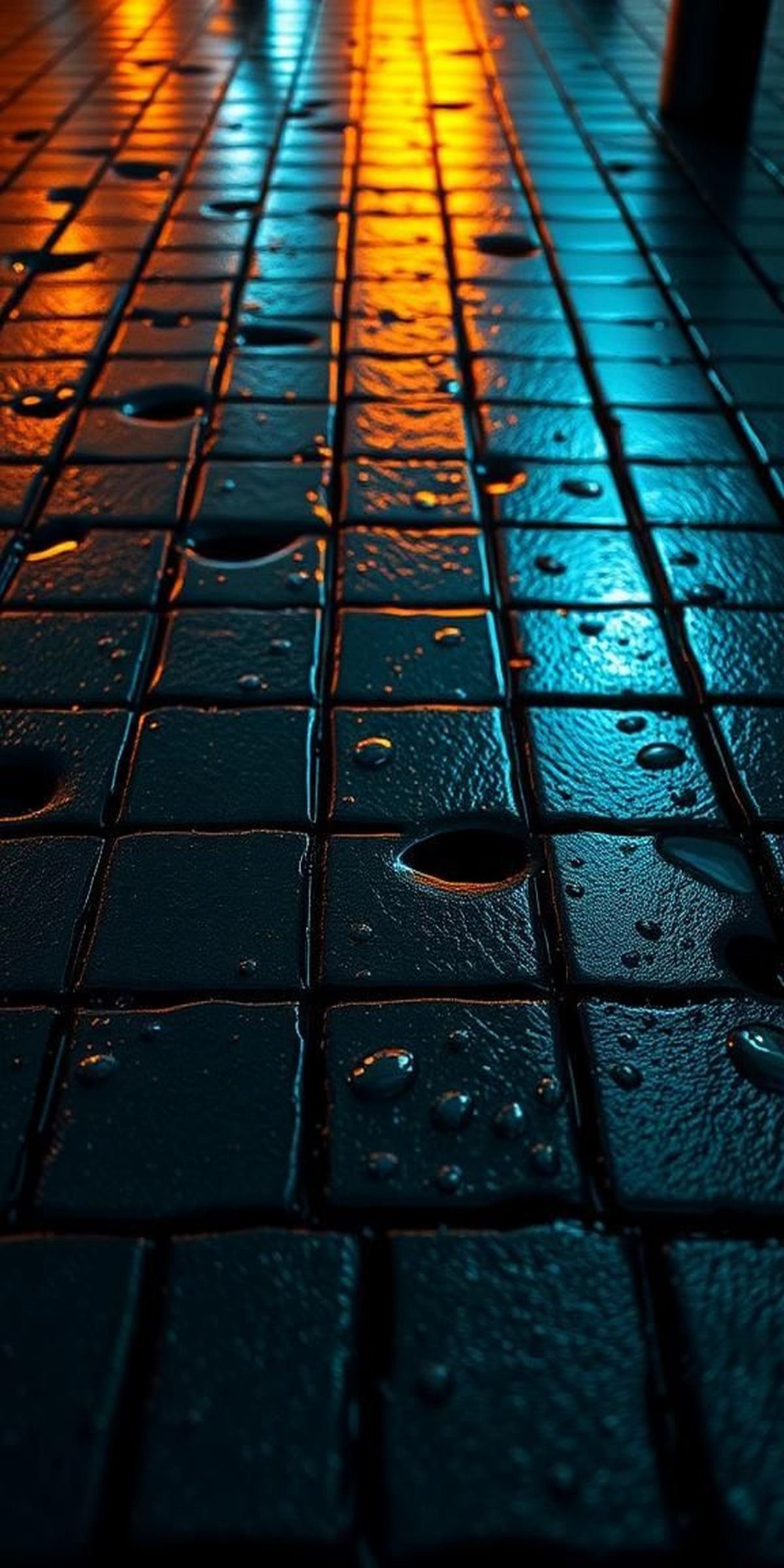 Rain-Soaked Street Checkerboard Reflections