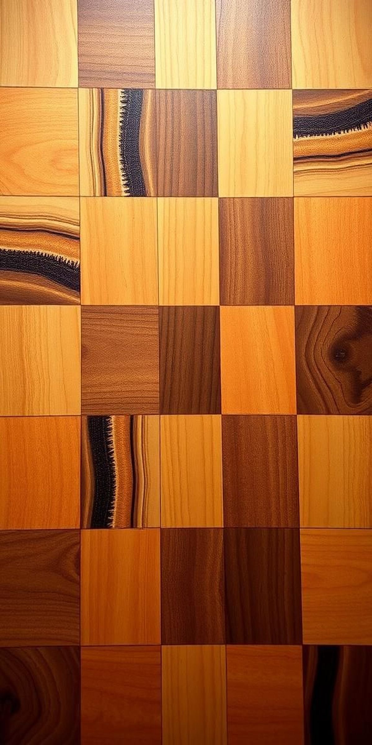 Rich Wood Inlay Checkerboard Under Warm Light